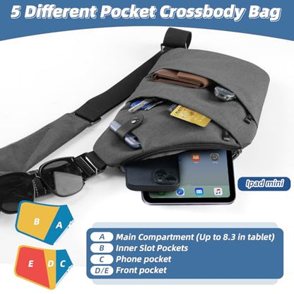 VADOO Sling Bag - Anti-theft Crossbody Shoulder Bag for Men and Women - color: Dark Grey