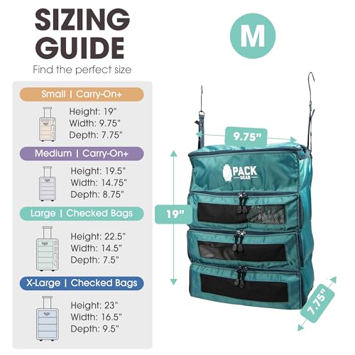 Pack Gear Hanging Carry-On Organizer - Our Fitted Hanging Luggage Organizer Perfectly Fits Any Carry On - Our Packing Cubes For Travel Use Mesh Windows to Make Finding Clothes Easy (Green, M) - color: Green, size: Medium (Carry-On)