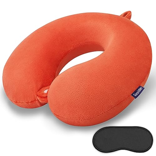 Orange Memory Foam Velvet Travel Neck Pillow for Airplane Car Train - color: Orange