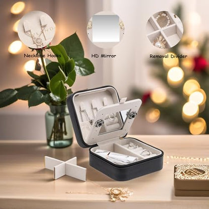 Vlando Small Travel Jewelry Box Organizer - Mirrored Carry-on Jewelries Necklaces Rings Earrings Necklace Storage Case, Black New - color: a. Black 2023