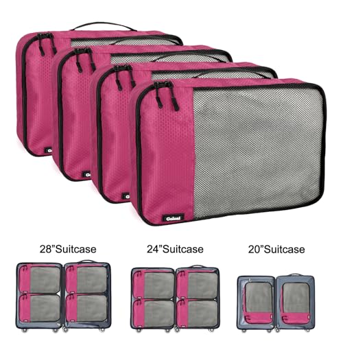 Packing Cubes for Travel Essentials,4 Set Packing Cubes for Suitcases,Lightweight Mesh Luggage Organizer Bag,Pink - color: Pink