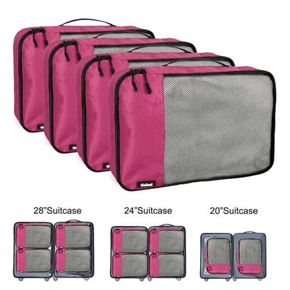 Packing Cubes for Travel Essentials,4 Set Packing Cubes for Suitcases,Lightweight Mesh Luggage Organizer Bag,Pink - color: Pink