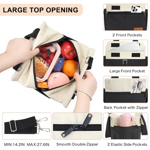 Joymee Large Insulated Lunch Tote Bag for Work Lunch Box Women/Men with Shoulder Strap Reusable Leakproof Large Spacious Lunch Cooler Tote for Women Adult with Bottle Holder and Side Pockets - Black - color: A Black