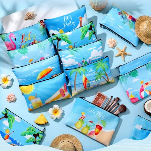 Eccliy Summer Makeup Bag Hawaii Cosmetic Bag for Women Summer Party Canvas Gifts Accessories Toiletry Pouch with Zipper Gift Bags Organizer for Team Party - size: 8 x 5 Inch, style: Summer Party