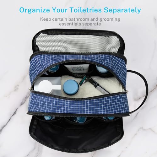 Gonex Travel Toiletry Bag Nylon, Shaving Bag Toiletry Organizer Check Patten (Navy Blue) - color: Check Patten (Navy Blue)