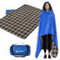 DUKUSEEK Outdoor Stadium Blankets with Hood, Fleece Blankets, Quilted, Extra Thick Fleece, Warm, Windproof, Sandproof, Includes Stuff Sack, Shoulder Strap - color: Dark-blue-blue-plaid