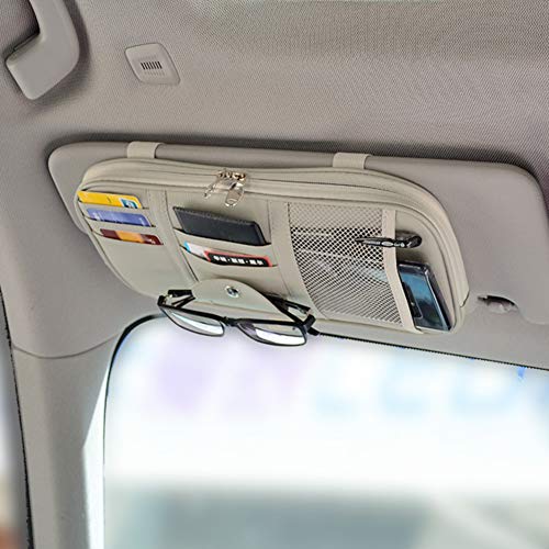 Car Sun Visor Organizer, Auto Interior Accessories Pocket Organizer - Car Truck SUV Storage Pouch Holder, with Multi-Pocket Net Zipper (Gray) - color: Gray