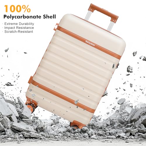 Luggage Sets 3 Piece with Spinner Wheels, Lightweight PC Hardside Suitcase with TSA Lock & YKK Zippers, 20 Inch Carry On Luggage with Travel Bag for Men and Women, Beige - color: Beige, size: 3 Piece Set (20inch)