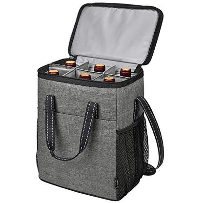 Tirrinia 6 Bottle Wine Gift carrier, Insulated Leakproof Padded Wine Cooler Carrying Tote Bag for Travel, Camping and Picnic, Perfect Wine Lover Gift, Grey - color: Grey
