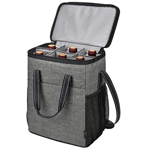 Tirrinia 6 Bottle Wine Gift carrier, Insulated Leakproof Padded Wine Cooler Carrying Tote Bag for Travel, Camping and Picnic, Perfect Wine Lover Gift, Grey - color: Grey