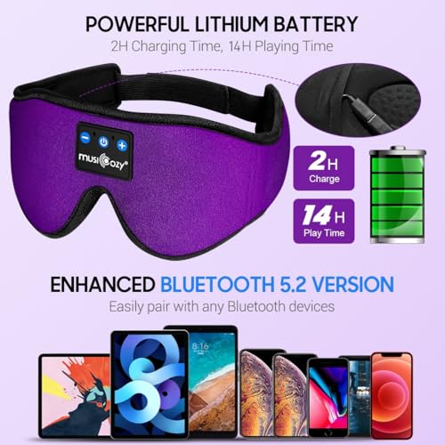 MUSICOZY Sleep Headphones, Bluetooth 5.4 Sleep Mask Headband Headphones Sleeping Eye Mask, Wireless Music Earbuds Earphones with HD Stereo Speakers Cool Gadgets Gifts (Violet) - color: Violet