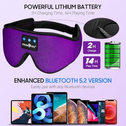 MUSICOZY Sleep Headphones, Bluetooth 5.4 Sleep Mask Headband Headphones Sleeping Eye Mask, Wireless Music Earbuds Earphones with HD Stereo Speakers Cool Gadgets Gifts (Violet) - color: Violet