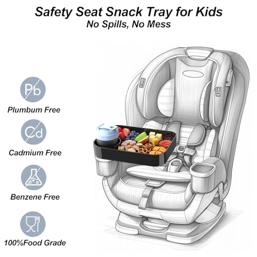 Car Seat Snack Tray for Kids, Mess-Free Square Travel Tray Cup Holder Snack Tray, Durable Car Food Tray for Toddlers, Fit Kids Travel Road Trip Essentials (1, Black) - color: black