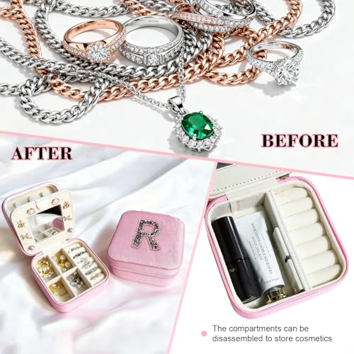 Travel jewelry case Travel jewelry box Travel Jewelry Organizer Small box Gift for Girls Women with Mirror (Pink + R) - color: Pink R