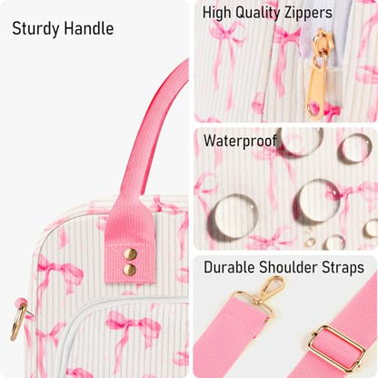 Lunch Bag Large Insulated Lunch Box for Women Adult Cute Pink Lunchbox Lunch Bags Boxes Pail with Shoulder Strap for Work Mom Picnic Office Travel 11.4×6.8×9.1 inches 11.5L (Pink Bow) - color: Pink Bow