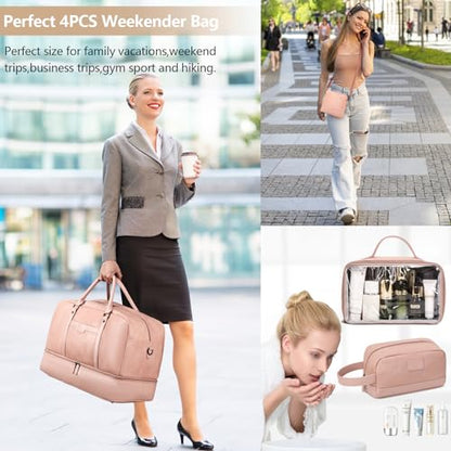 Wogarl Weekender Bag for Women Men Large Overnight Bag Travel Duffel Bag with Shoe Compartment Toiletry Satchel Bag Carry On Bag Fit 21" Laptop - color: Pink