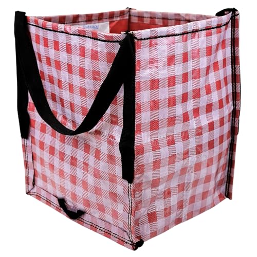 DURASACK Heavy Duty Storage Tote Bag 22-Gallon Rugged Woven Polypropylene Moving Bag, Reusable Self-Standing Design, Holds up to 500 Pounds, Single, Gingham Red - color: Gingham Red, size: Single