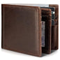 Artpaxy Mens Wallet Genuine Leather Bifold RFID Blocking Wallet for Men with 1 ID Window 13 Card Holders 2 cash pockets 1 Gift Box - color: Dark Brown