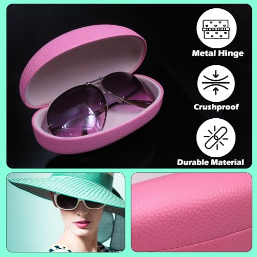 MyEyeglassCase Hard Sunglasses case - Women Glasses Case Holder - Large Durable Eyeglass Case Hard Shell with Pouch & Cloth - color: Pink Distressed