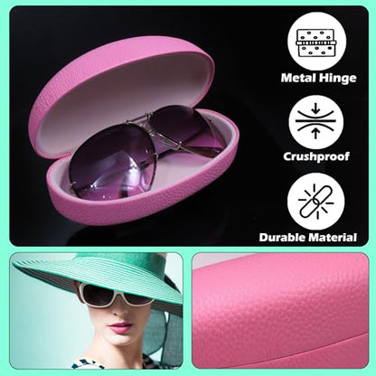 MyEyeglassCase Hard Sunglasses case - Women Glasses Case Holder - Large Durable Eyeglass Case Hard Shell with Pouch & Cloth - color: Pink Distressed