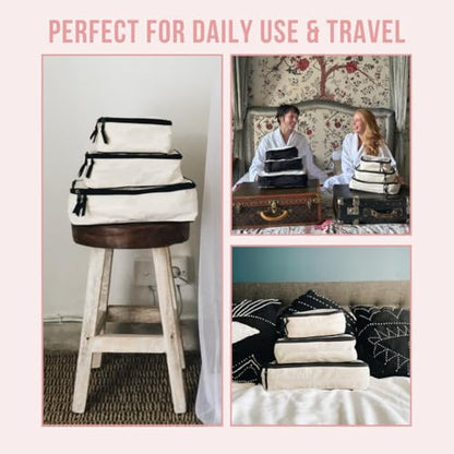 Bag-All Packing Cubes for Travel | Suitcase Organizers for Women | Travel Luggage Cubes for Packing | Luggage Compartment Organizers | Cream (Set of 3)