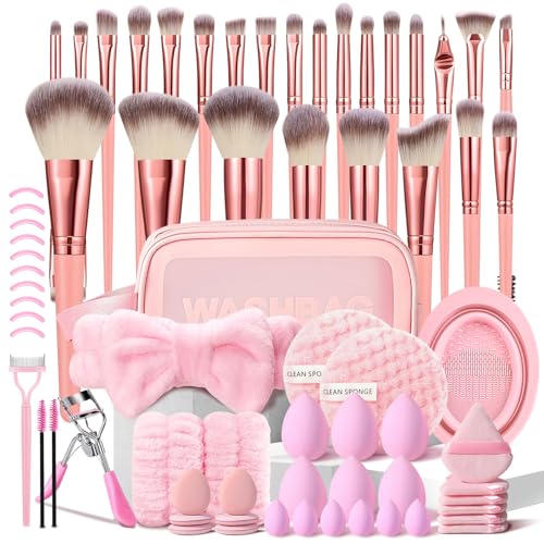 HGHDBT 70Pcs Pink Makeup Brushes Set Professional Makeup Kit Multi-functional Makeup Tool Set with Case Facial Makeup Accessories, Foundation Makeup Brush Kit Eye and Face Make up Brushes & Tools - color: Pink