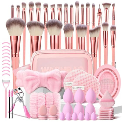 HGHDBT 70Pcs Pink Makeup Brushes Set Professional Makeup Kit Multi-functional Makeup Tool Set with Case Facial Makeup Accessories, Foundation Makeup Brush Kit Eye and Face Make up Brushes & Tools - color: Pink