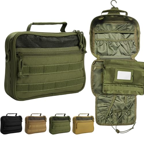 Tactical Hanging Toiletry Bag for Men, Travel Toiletry Bag，Mens Toiletry Bag Organizer Dopp Kit, Toiletries Shaving Hygiene Bag for Bathroom Short Trips Camping - Army Green - color: Army Green