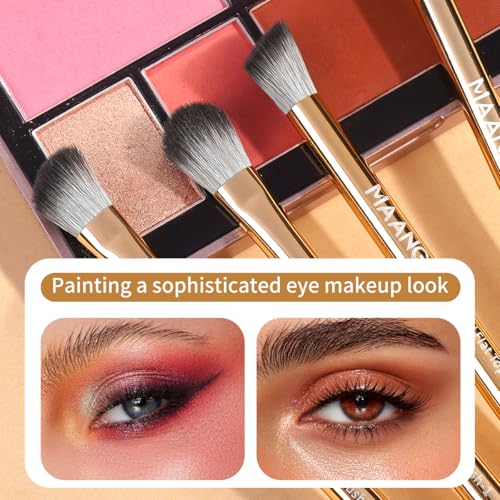MAANGE 13 PCS Makeup Brushes Travel Make Up Brushes Premium Synthetic Powder Concealers Brushes Professional Makeup Brush Set with Case (Gold Silver) - color: Gold Silver