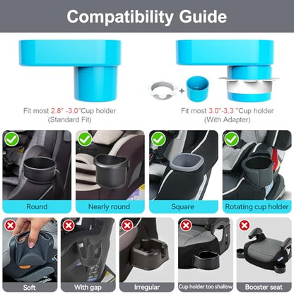 Car Seat Snack Tray for Toddlers - 3 Inch Cup Holder Fits Most Sippy Cups & Straw Bottles with Dip Well, Mess-Free Square Kids Travel Tray Road Trip Essentials, Sky Blue - color: Sky Blue