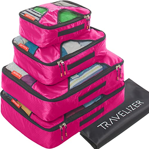 Travel Packing Cubes 5 pcs Luggage Organizer Set for Bag & Suitcase - color: Fuchsia