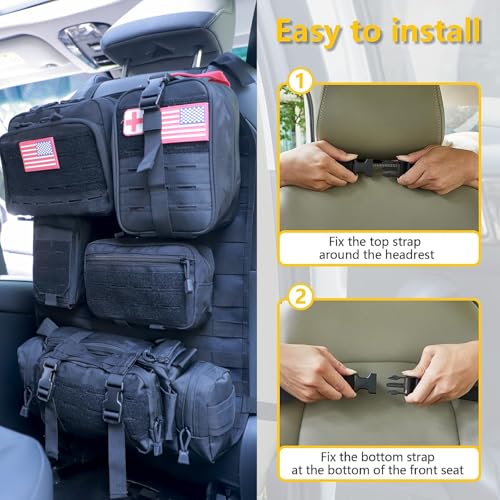 Universal Tactical Car Seat Back Organizer Bag Tactical Molle Vehicle Organizers Panel Vehicle Protector Organizers with 5 Detachable Pouches for Car Truck Ford Jeep (Upgraded D model Black) - color: Upgraded D model Black