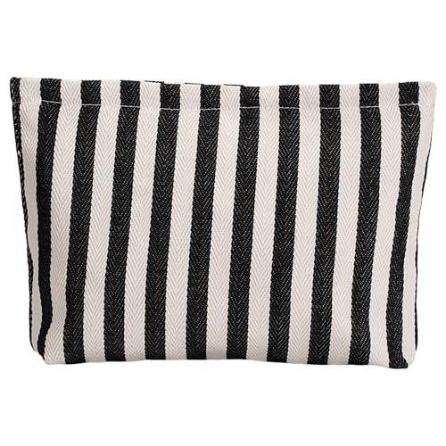 Large Black White Stripe Makeup Bag - Canvas Lined Cosmetic Toiletry Travel Pouch | Purse Organizer for Women & Girls - color: striped black