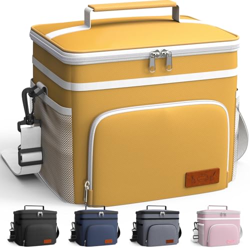 HOTOR Insulated Lunch Box for Men & Women - Leak-Proof Cooler Lunch Bag with 4 Pockets, Adjustable Strap, Ideal for Work, Picnic, Travel - Medium, Yellow, 10.2"×6.9"×8.5" - color: Yellow, size: 9l - 1 Tier