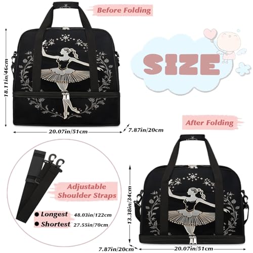 Travel Duffel Bag Ballet Wreath Weekender Bag with Shoe Compartment Foldable Overnight Bags for Travel Sports Lightweight Gym Bags for Men Women - color: Ballet Wreath