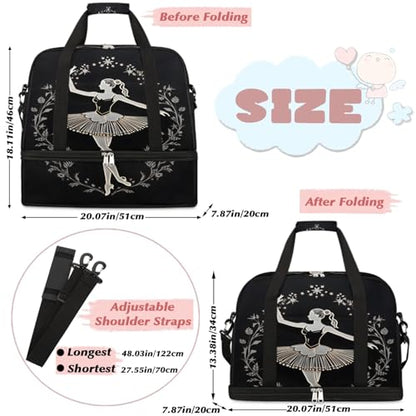 Travel Duffel Bag Ballet Wreath Weekender Bag with Shoe Compartment Foldable Overnight Bags for Travel Sports Lightweight Gym Bags for Men Women - color: Ballet Wreath