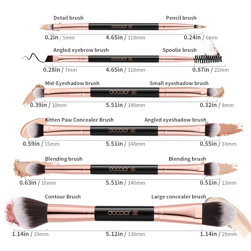 Docolor Double Sided Makeup Brushes, 6Pcs Double Ended Eyeshadow Brush Set Professional Eye Makeup Brushes Set Foundation Eyeshadow Blending Eyebrow Travel Make Up Brushes Kits - color: 6 Pcs