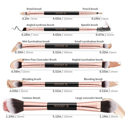Docolor Double Sided Makeup Brushes, 6Pcs Double Ended Eyeshadow Brush Set Professional Eye Makeup Brushes Set Foundation Eyeshadow Blending Eyebrow Travel Make Up Brushes Kits - color: 6 Pcs