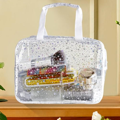 Holographic Star Transparent PVC Cosmetic Bag Clear Makeup Toiletry Carry Pouch Clear Travel Pouch Storage Bag for Vacation Bathroom and Organizing - color: Transparent