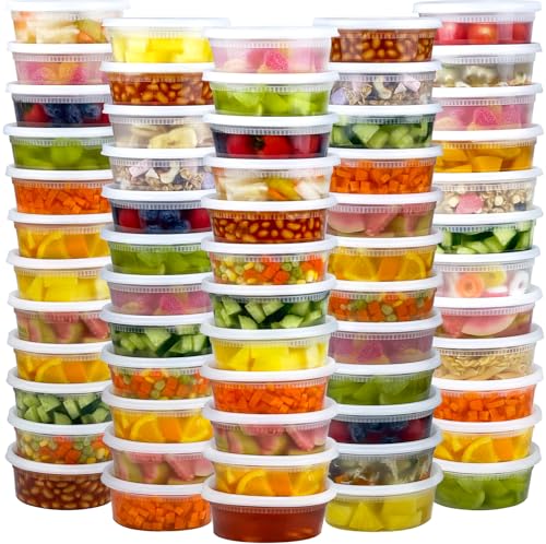 Dipoo 60 Sets (120-Piece) Deli Containers with Lids 8 oz, Leak-Proof & BPA Free Airtight Takeout Plastic Food Storage Containers for Soup, Freezer/Microwave/Dishwasher Safe - size: 8 oz - 60 Sets