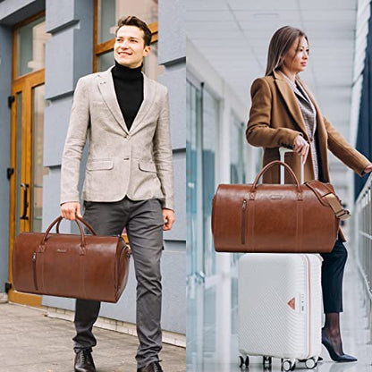 Leather Garment Bag for Travel, Modoker Carry On Travel Bag with Shoulder Strap - Ideal for Business Trips and Weekend Getaways - The Garment Duffel Bag for Traveling Men Women, Light Brown - color: C-Brown
