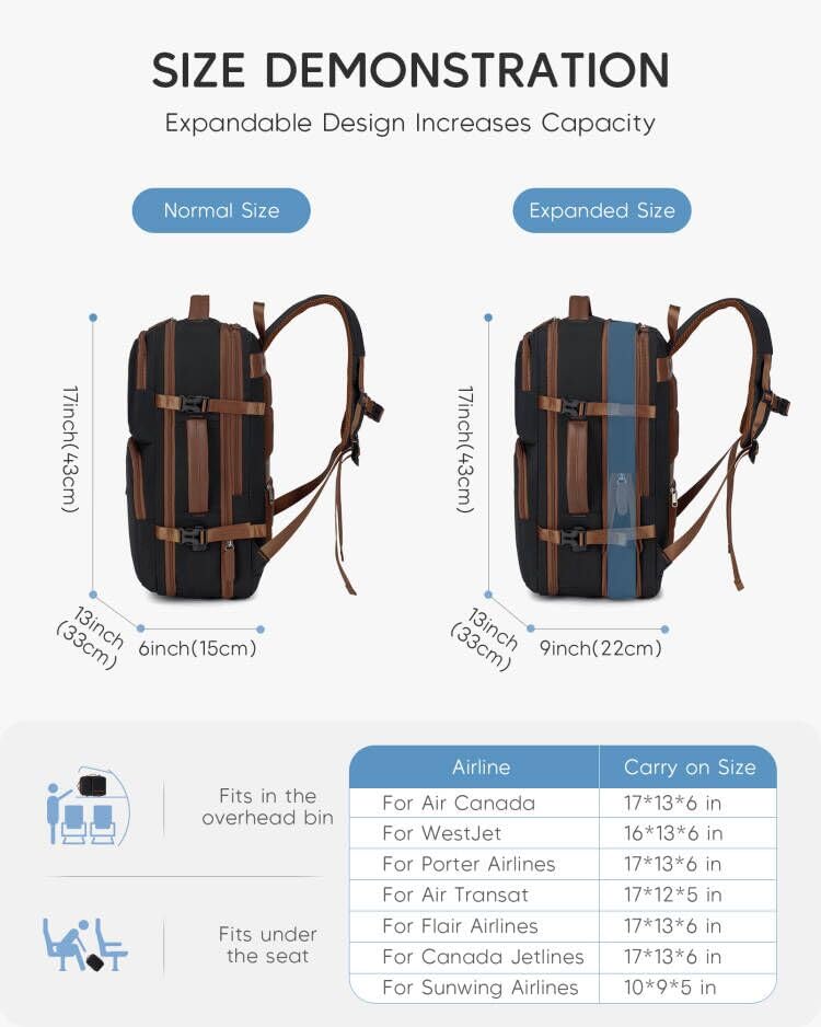 17x13x6 Personal Item Bag Travel Backpack for Men Women 43x33x15 Travel Bag Expandable with USB Charging Port 180°Full Open Access Laptop Backpack,Beige - color: Beige