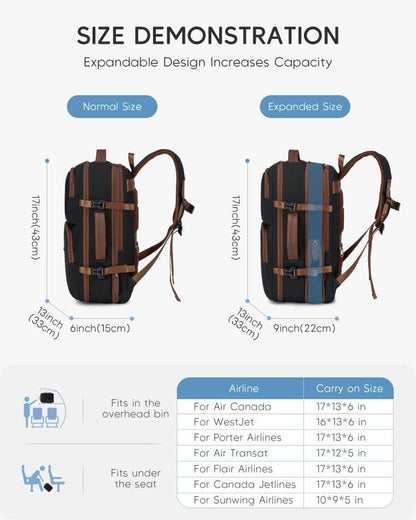 17x13x6 Personal Item Bag Travel Backpack for Men Women 43x33x15 Travel Bag Expandable with USB Charging Port 180°Full Open Access Laptop Backpack,Beige - color: Beige