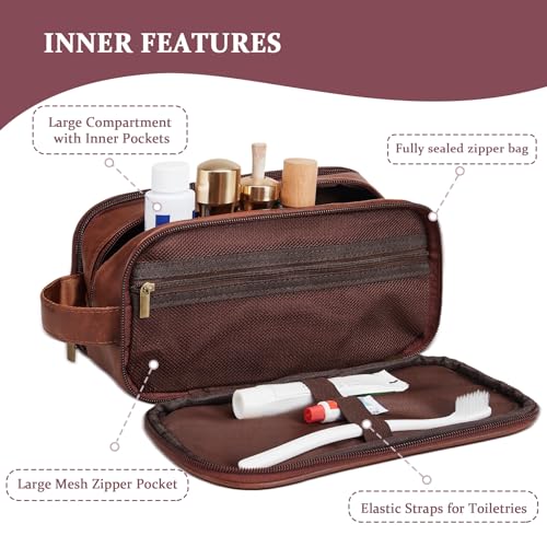 Janhavi Leather Toiletry Bag for Men, Personalized Laser Engraved Initials & Wheat, Toiletry Bag For Shower Caddy, Cruise Ship Essentials, Groomsmen Gifts, Men's Accessories (Medium, Red Brown, E) - color: Red Brown, style: E