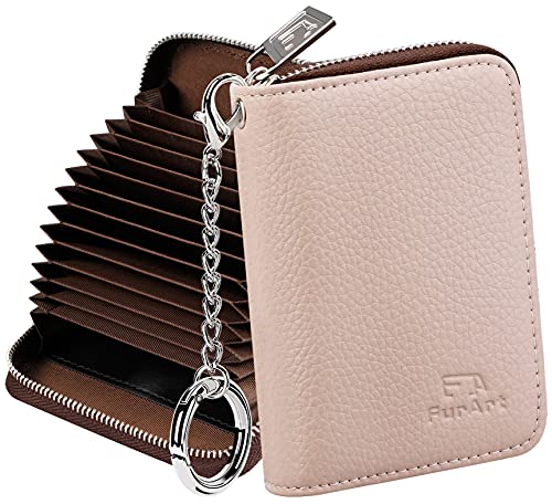 FurArt Zipper Wallet Women, RFID Blocking Credit Card Wallet, Business Card Holder, Compact Size KeyChain Wallet - color: Beige
