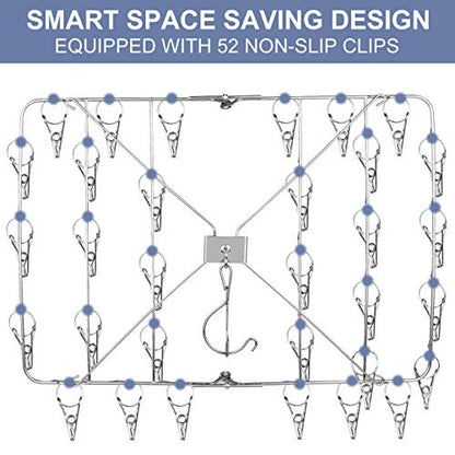 Fayleeko Drying Rack, 52 Clips Stainless Steel Laundry Drying Rack Folding Sock, Underwear, Clothes Hangers for Drying Towels, Bras, Lingerie, Baby Clothes