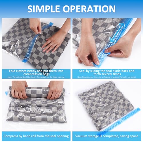 HEMOTON 9 Pcs Roll up Vacuum Compression Bags Space Saver Storage Bags for Clothing Travel Manual Seal Set with 3 Small (35x50cm) 3 Medium (40x50cm) 3 Large (40x60cm)