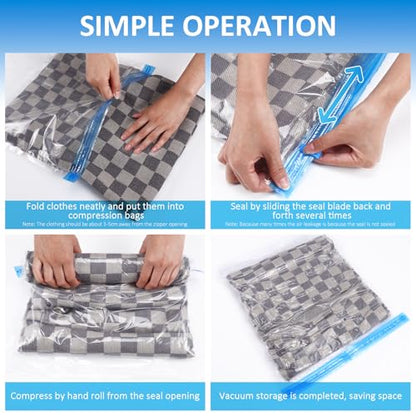 HEMOTON 9 Pcs Roll up Vacuum Compression Bags Space Saver Storage Bags for Clothing Travel Manual Seal Set with 3 Small (35x50cm) 3 Medium (40x50cm) 3 Large (40x60cm)