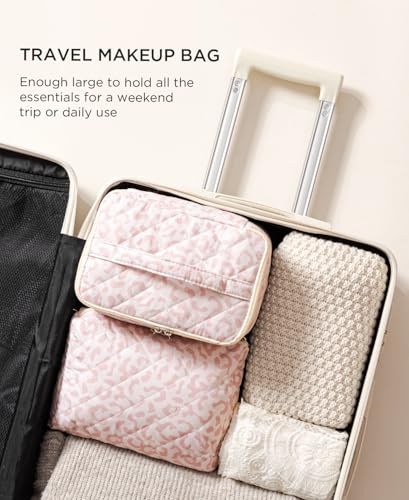 HBselect 2Pcs Travel Makeup Bag, Large Cotton Quilted Makeup Bag Cosmetic Bag Cute Make up Bag Toiletry Bags for Women Girls - color: 2PCS-Quilted Makeup Bag 2