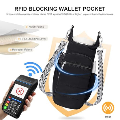 Water Bottle Bag 40 oz Crossbody Bag Insulated Carrier Purse Holder for Walking Hiking with Adjustable Strap - color: Black-2